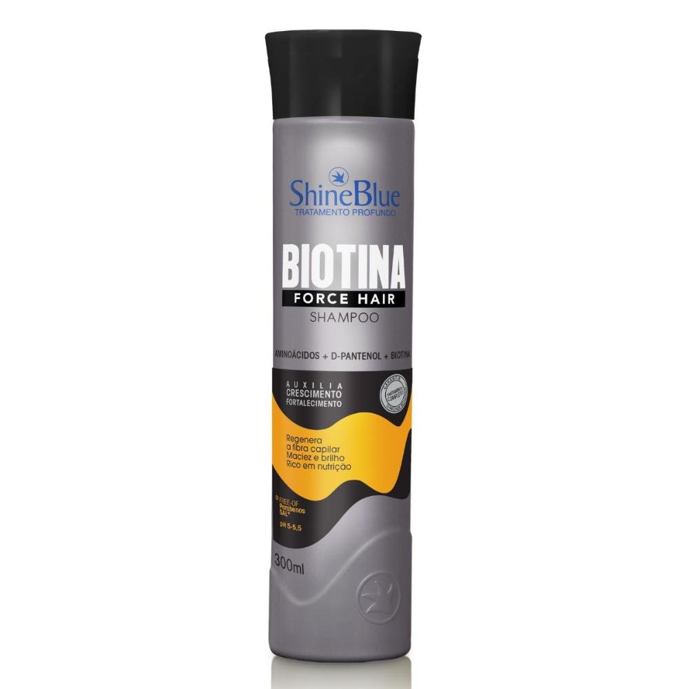 Shampoo + Condicionador Shine Blue Biotina Force Hair 300ml ÚNICO 3
