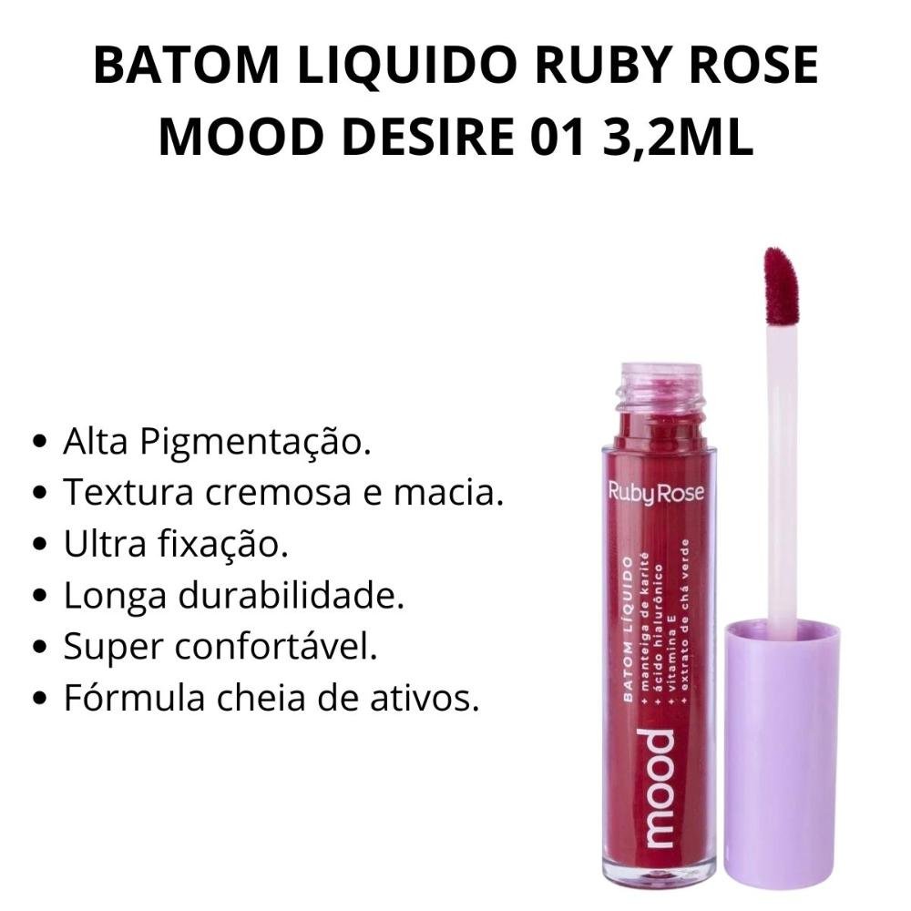 Batom Liquido Ruby Rose Mood Desire 01 3,2ml Desire 2