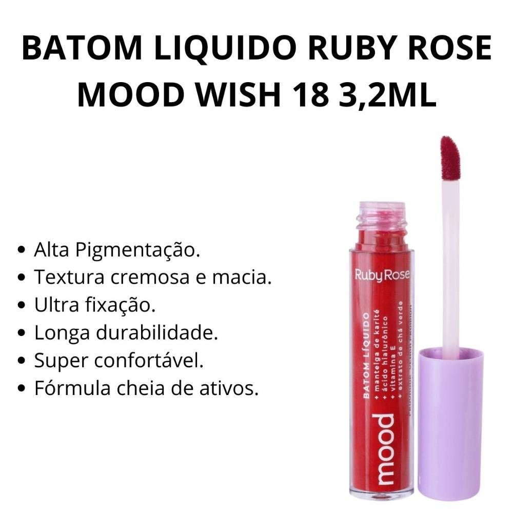 Batom Liquido Ruby Rose Mood Wish 18 3,2ml Wish 2