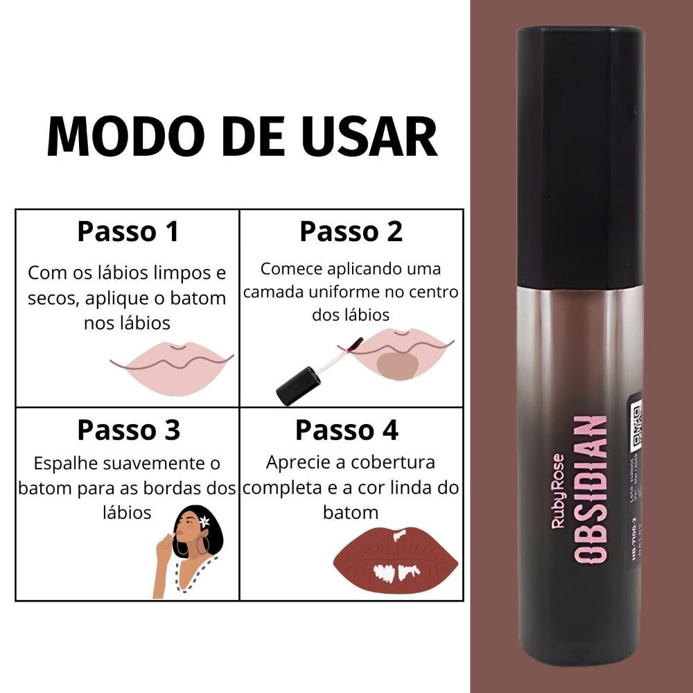 Batom Líquido Ruby Rose Obsidian Crème Lip Ocl02 Hb-7100-2 Ocl02 7