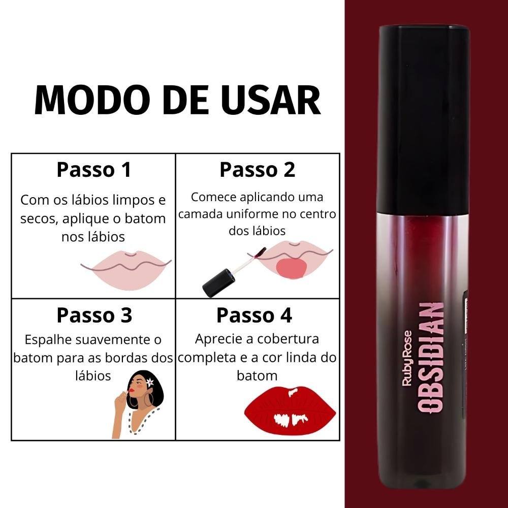 Batom Líquido Ruby Rose Obsidian Crème Lip Ocl06 Hb-7100-6 Ocl06 7