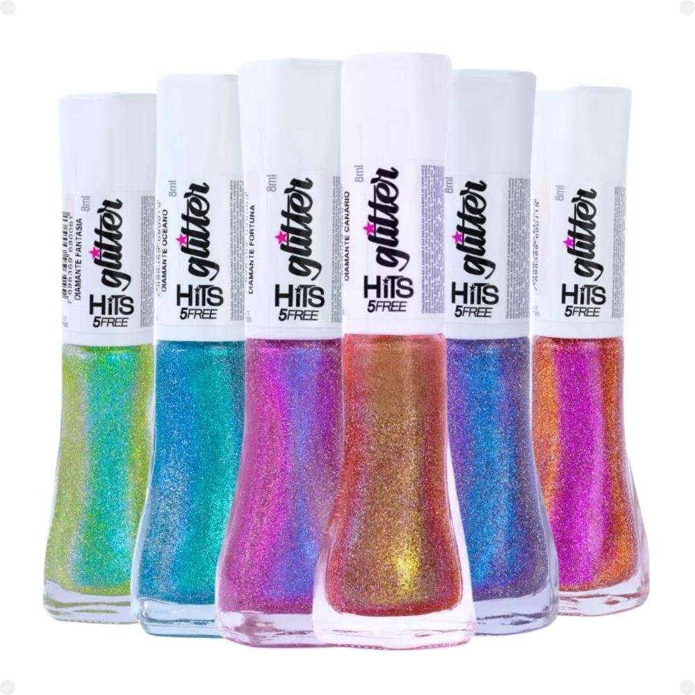 Kit Esmalte Glitter Hits Diamante 8ml Com 6 Multicores 1