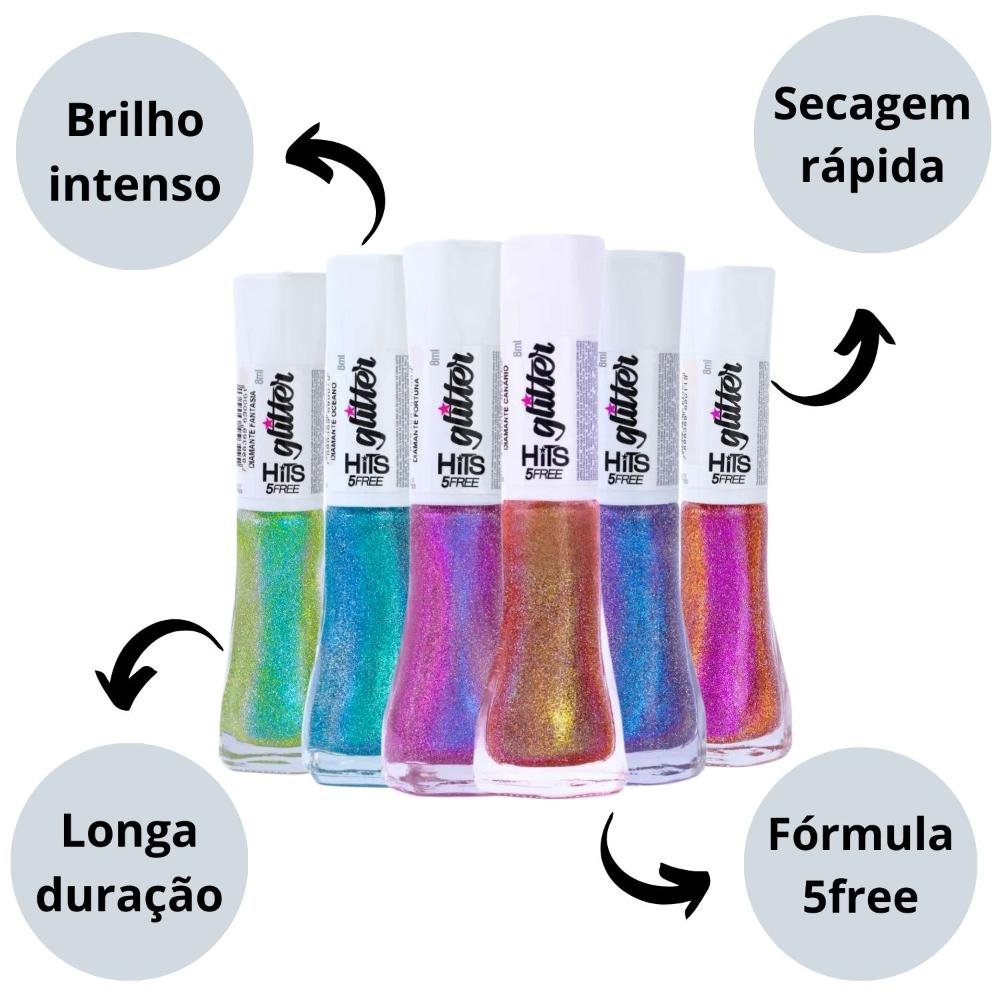 Kit Esmalte Glitter Hits Diamante 8ml Com 6 Multicores 2