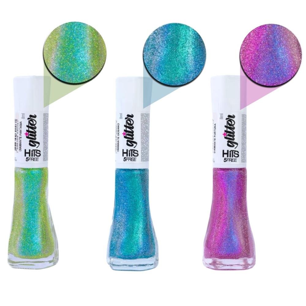 Kit Esmalte Glitter Hits Diamante 8ml Com 6 Multicores 3