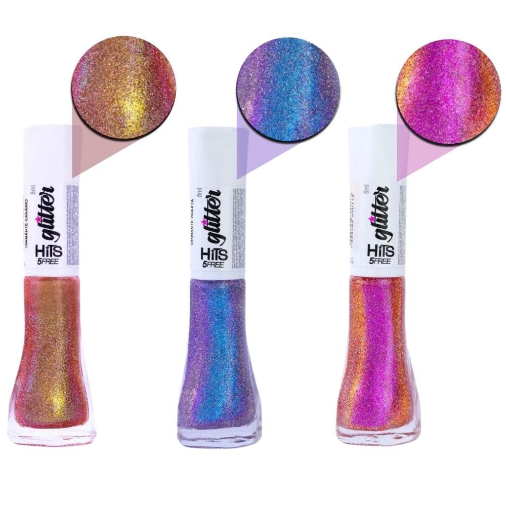 Kit Esmalte Glitter Hits Diamante 8ml Com 6 Multicores 4