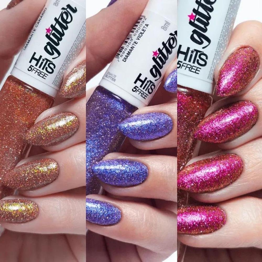 Kit Esmalte Glitter Hits Diamante 8ml Com 6 Multicores 6