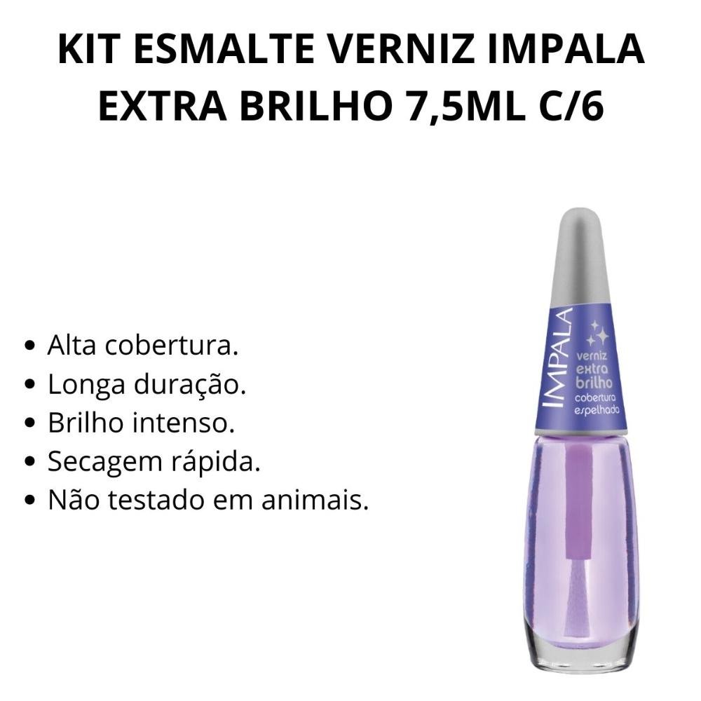 Kit Esmalte Verniz Impala Extra Brilho 7,5ml C/6 ÚNICO 2