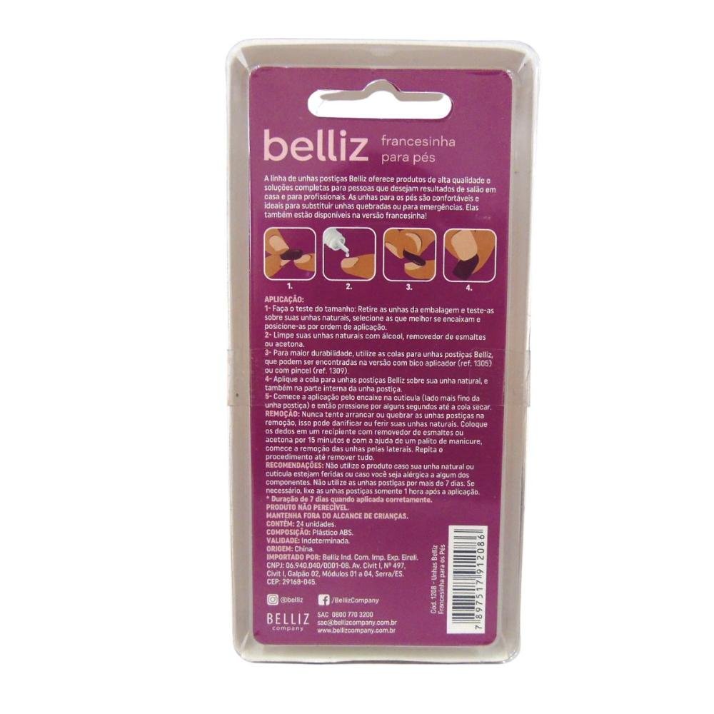Unhas Postiças Francesinha Para Pés Belliz C/24 Uni Cód.1208 ÚNICO 3