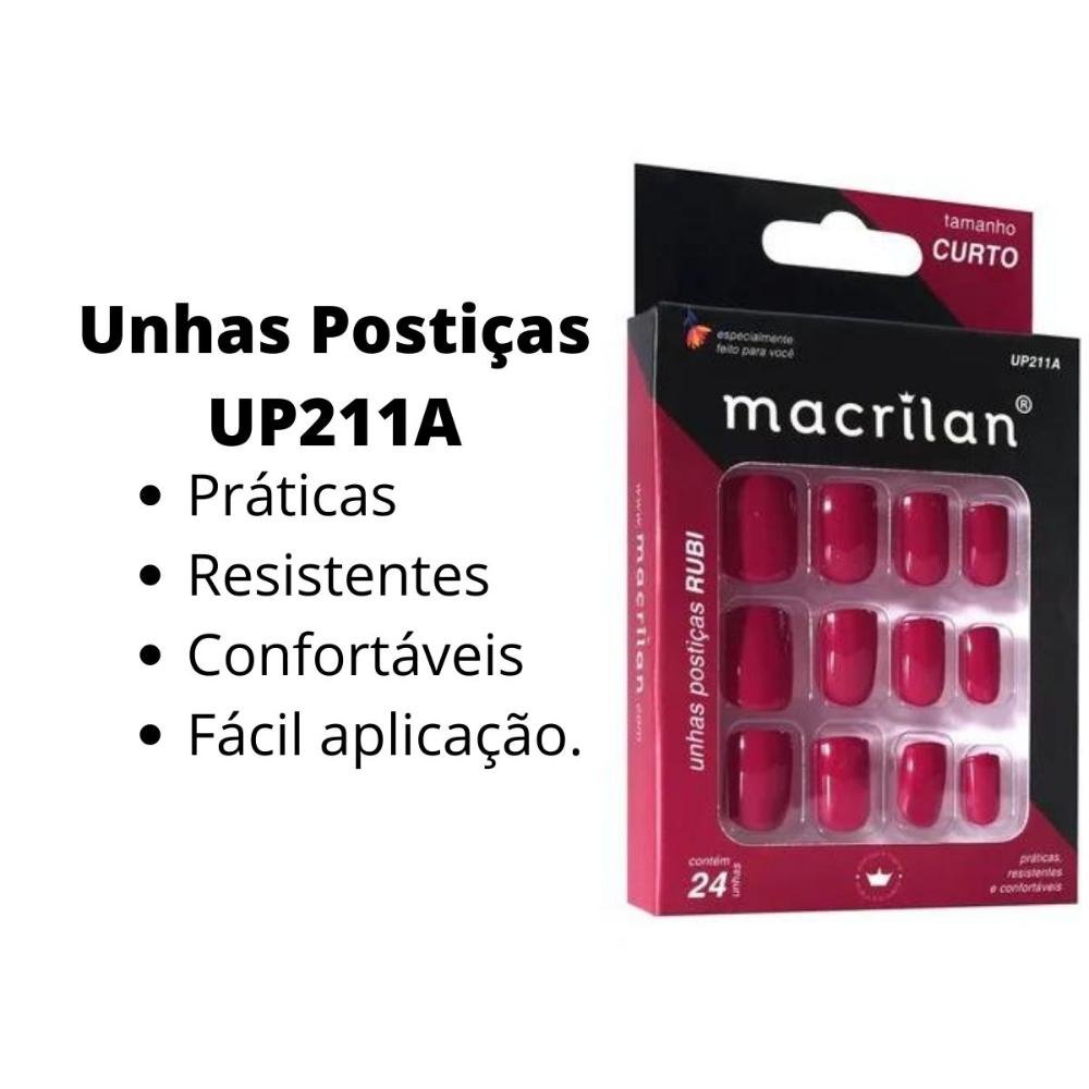 Unhas Postiças Rubi Curto Sem Adesivo Macrilan Ref. Up211a Rubi 2