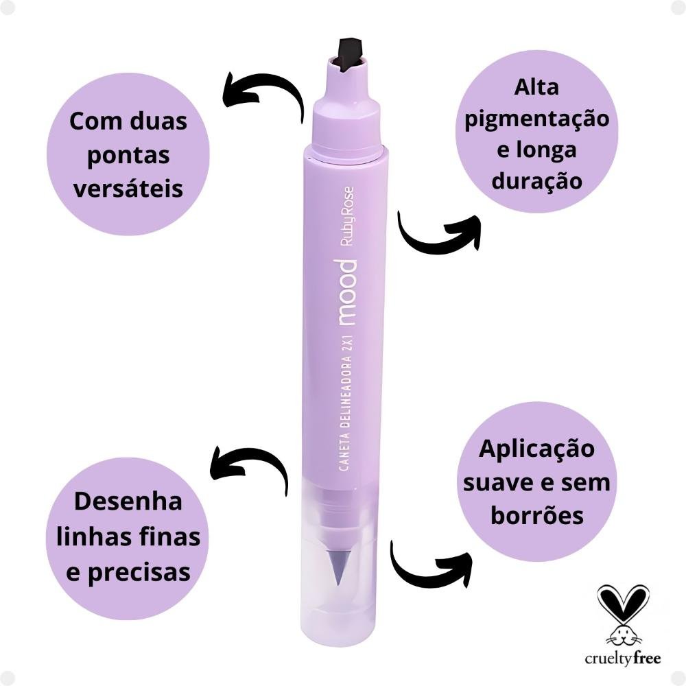 Caneta Delineadora 2x1 Ruby Rose Mood Preto Hb-519 Preto 2