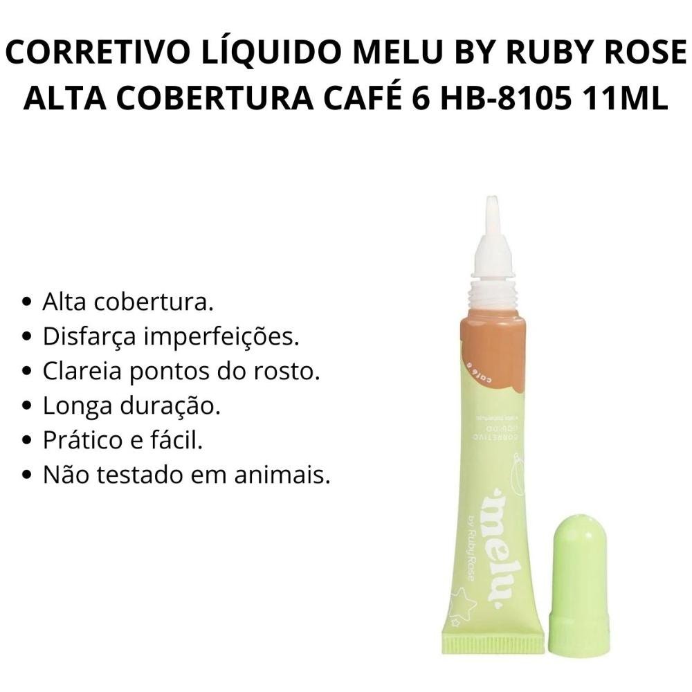 Corretivo Líquido Melu By Ruby Rose Alta Cobertura Café 6 Hb-8105 11ml Café 6 2
