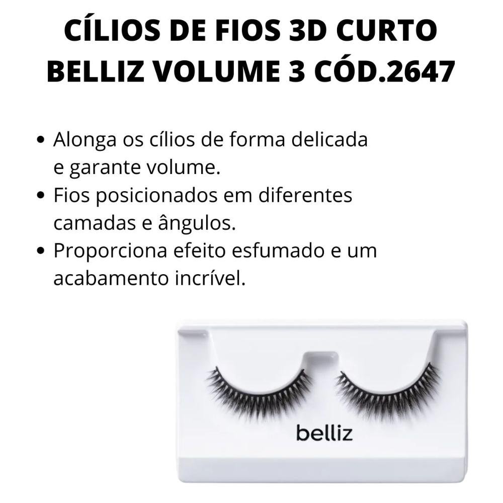 Cílios de Fios 3d Curto Belliz Volume 3 Cód.2647 Preto 2