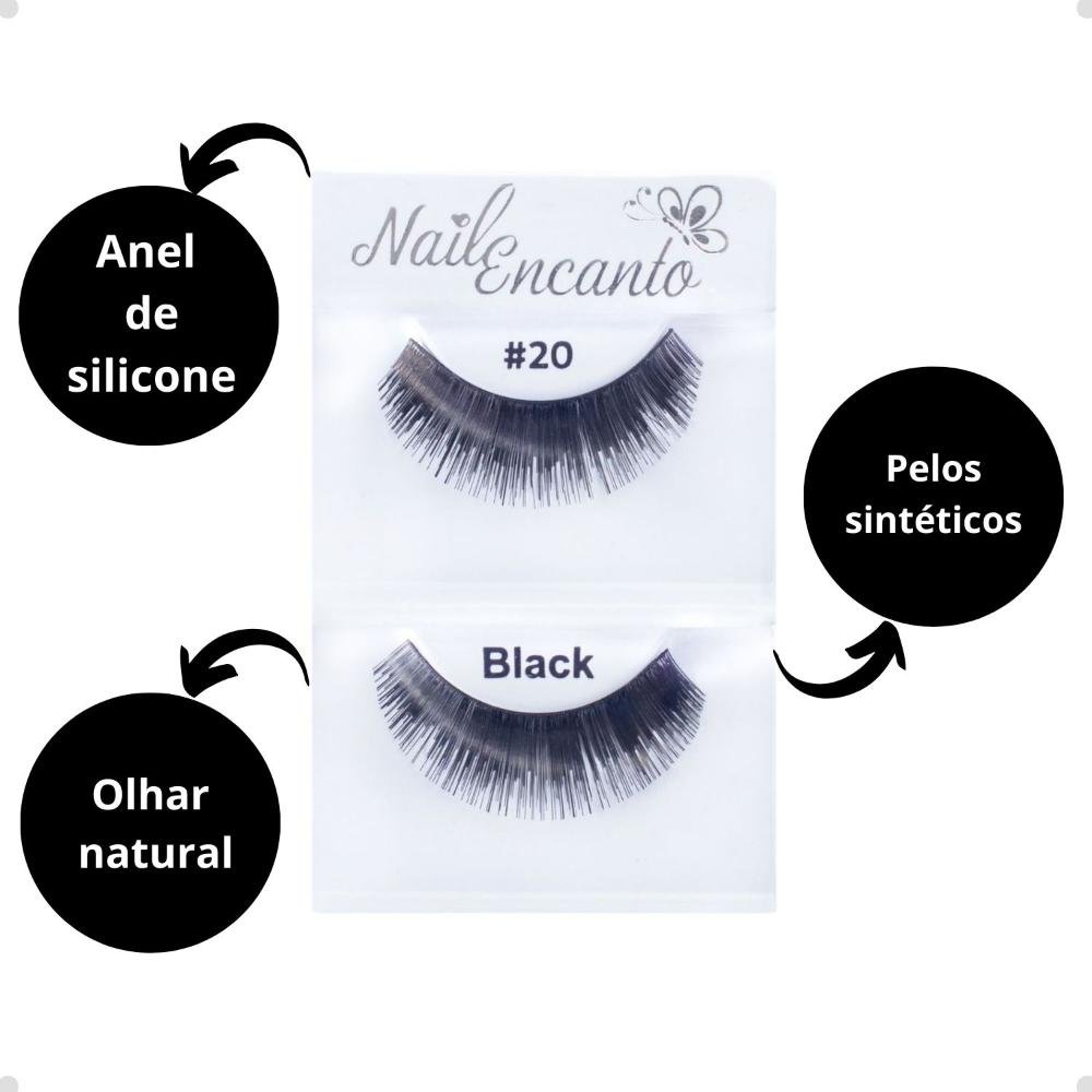 Cílios Postiços Nail Encanto Black #20 Ne304 Preto 2