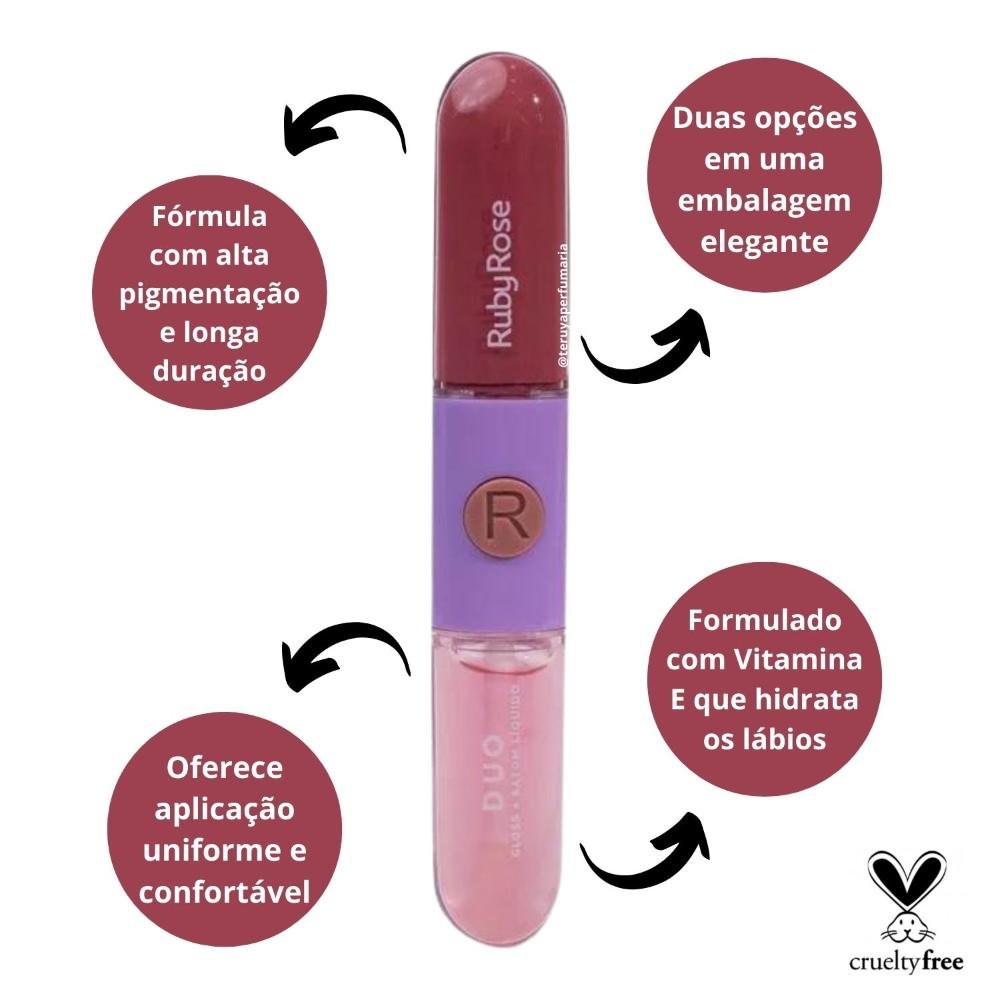 Gloss + Batom Líquido Duo Ruby Rose Ld04 9,6g Ld04 2