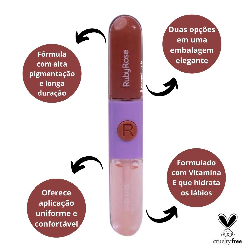 Gloss + Batom Líquido Duo Ruby Rose Ld08 9,6g Ld08 2