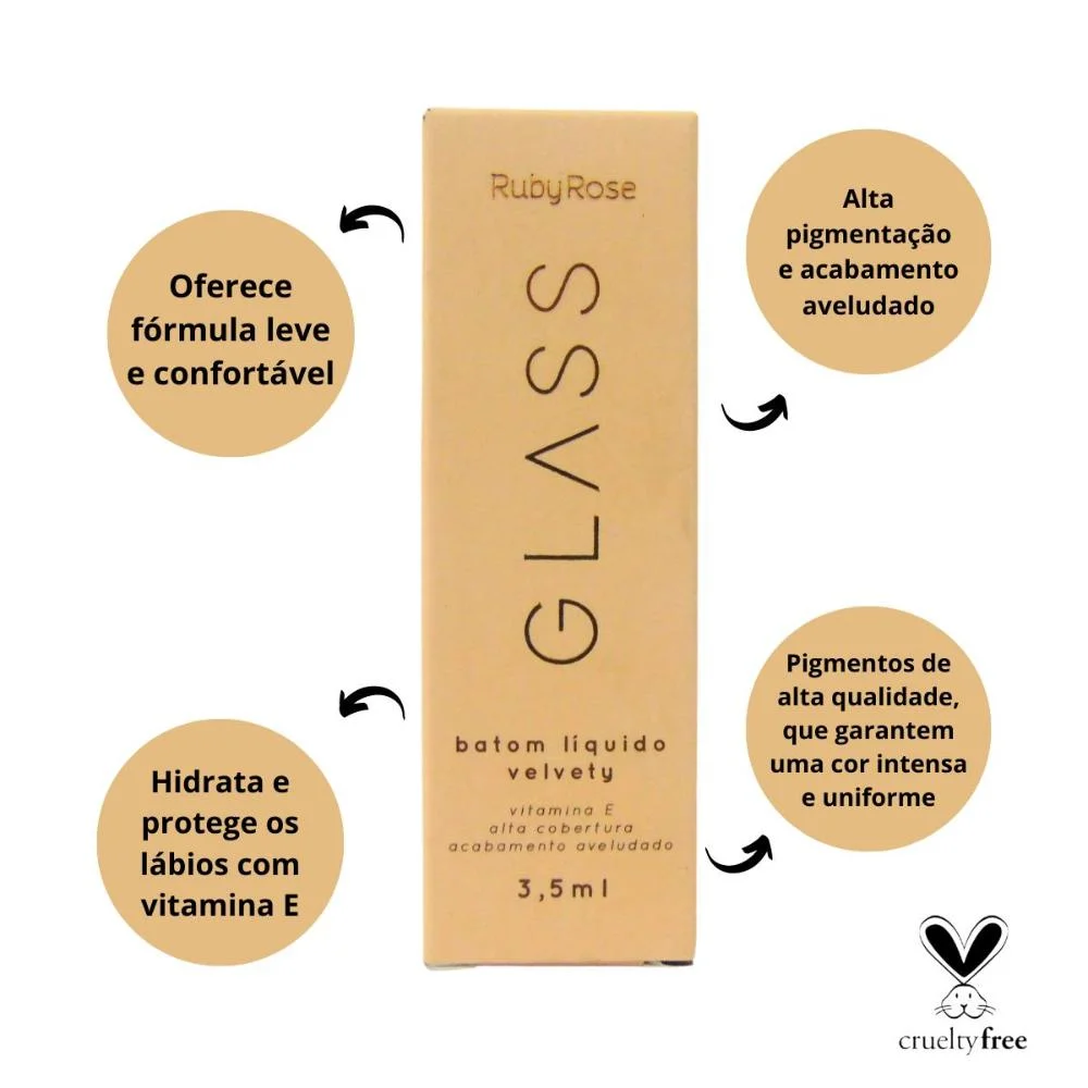 Kit Batom Líquido Velvety Ruby Rose Glass 3,5ml C/8 Multicores 2