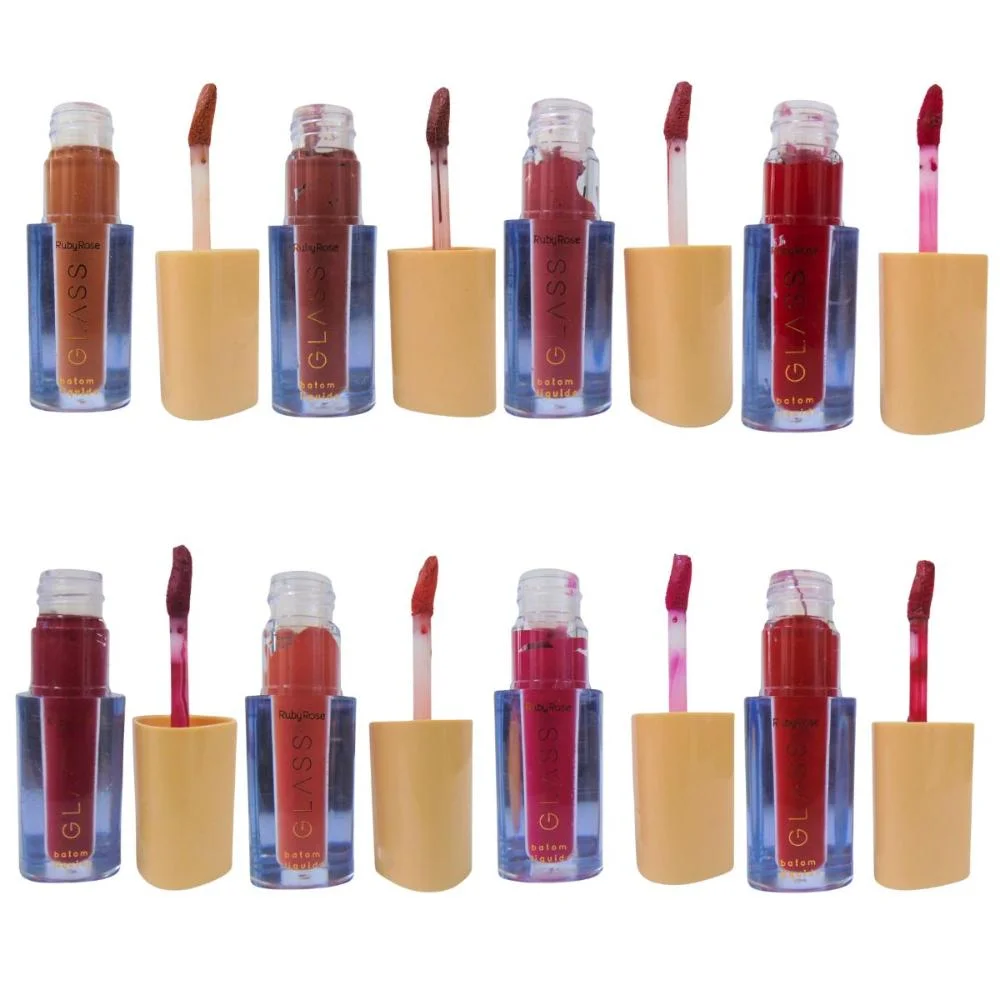 Kit Batom Líquido Velvety Ruby Rose Glass 3,5ml C/8 Multicores 3