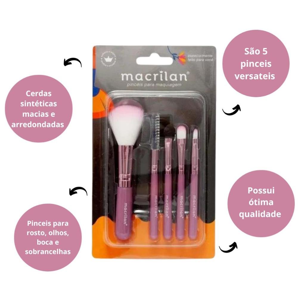 Kit Pincéis Para Maquiagem Macrilan Rosa Kp5-18 ÚNICO 2