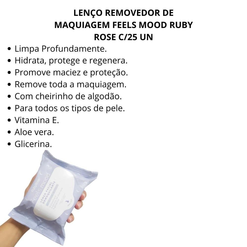 Lenço Removedor de Maquiagem Feels Mood Ruby Rose C/25 Un ÚNICO 2