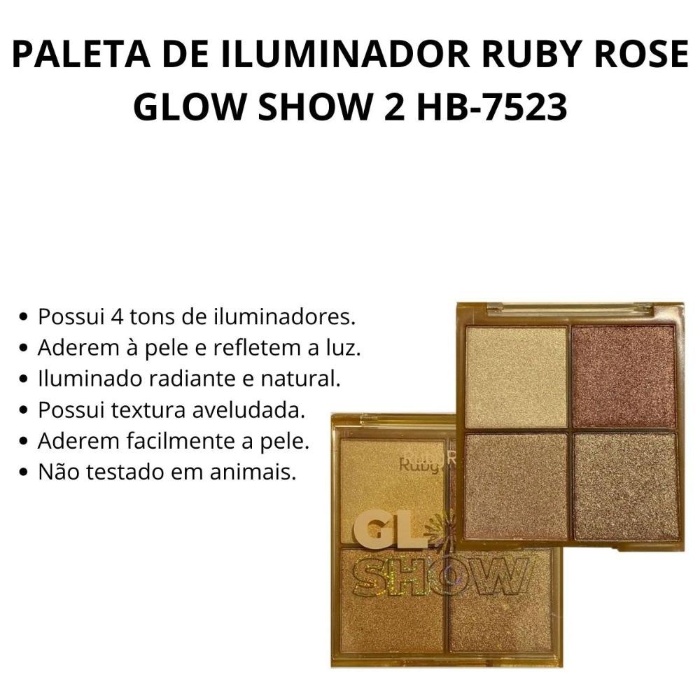 Paleta de Iluminador Ruby Rose Glow Show 2 Hb-7523 Multicores 2