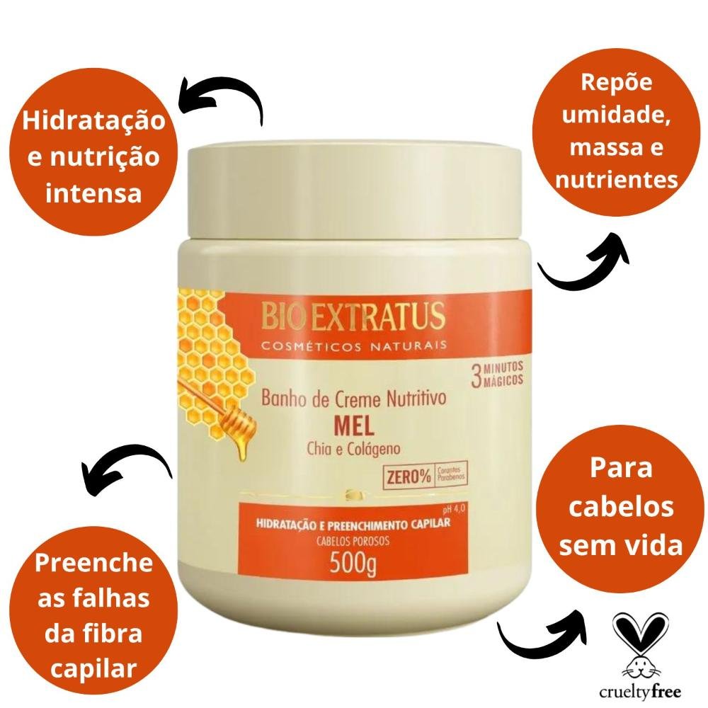 Banho de Creme Nutritivo Bio Extratus Mel Chia e Colágeno 500g 500g 2