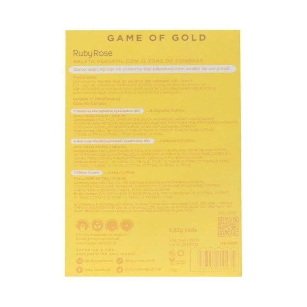Paleta de Sombras Ruby Rose Game Of Gold 6,82g Multicores 6