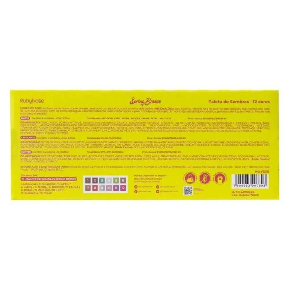 Paleta de Sombras Ruby Rose Spring Breeze 11,4g Multicores 5