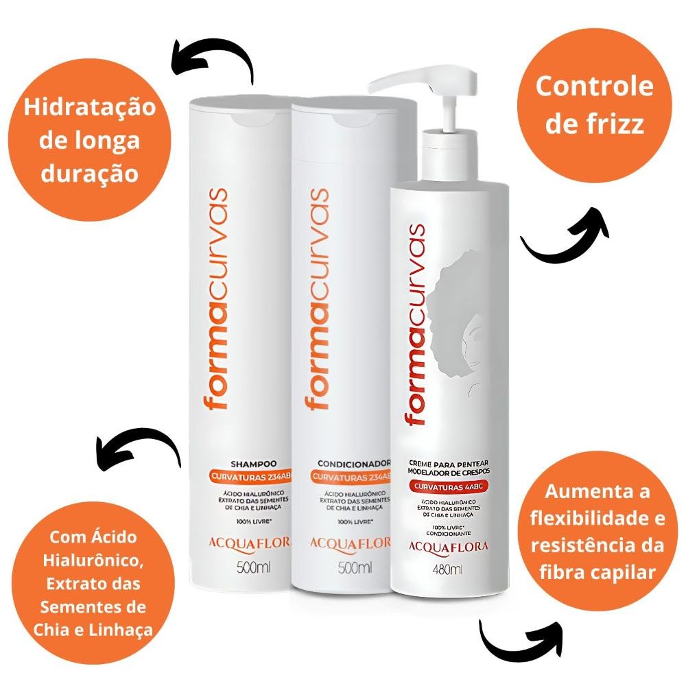 Kit Acquaflora Forma Curvas: Shampoo, Condicionador e Creme Modelador Crespos ÚNICO 2