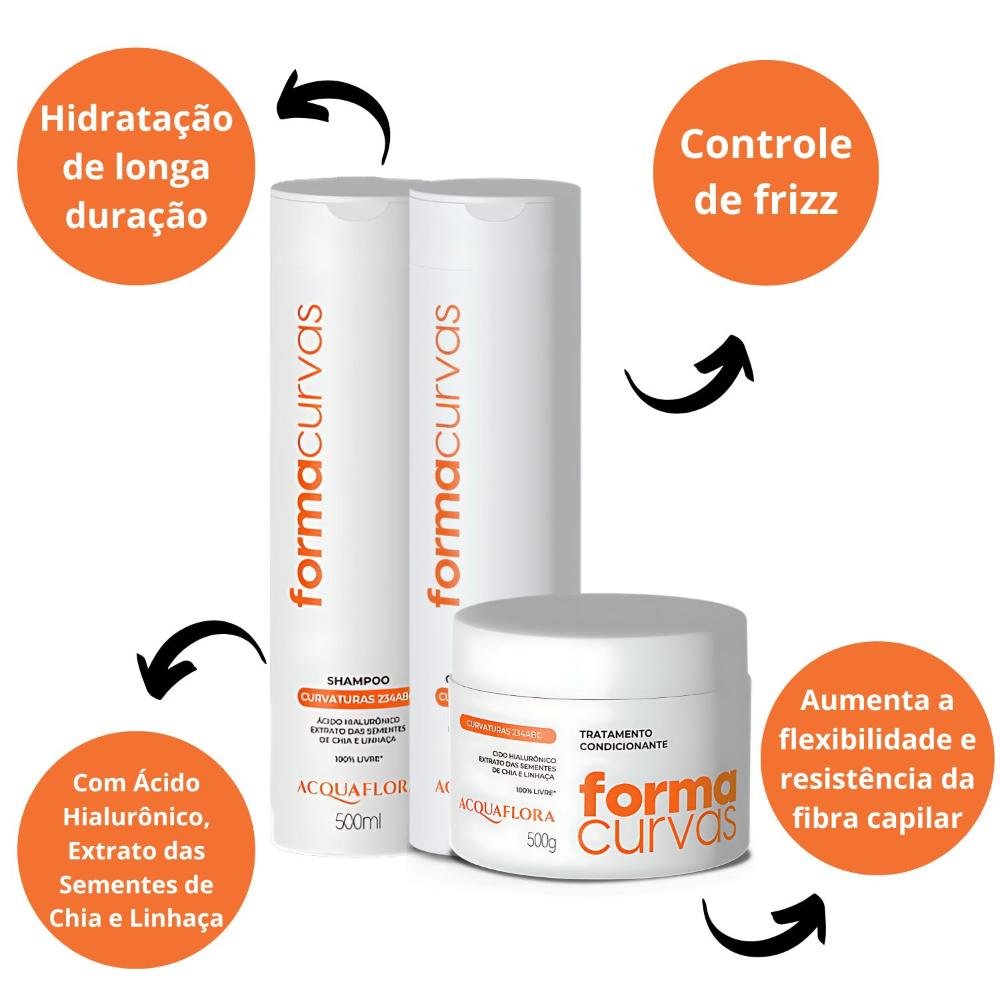 Kit Acquaflora Forma Curvas: Shampoo, Condicionador e Tratamento Condicionante ÚNICO 2