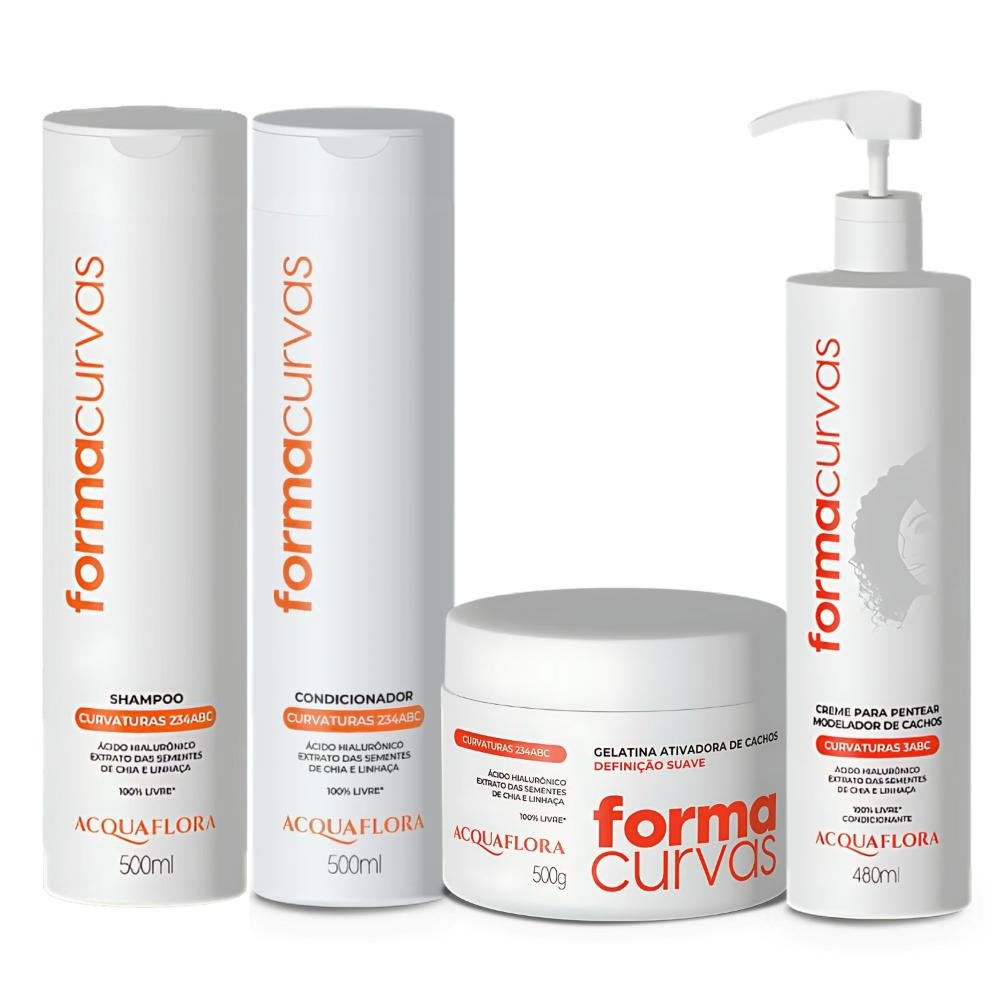 Kit Acquaflora Forma Curvas: Shampoo, Condicionador, Tratamento e Creme Modelador Cachos ÚNICO 1