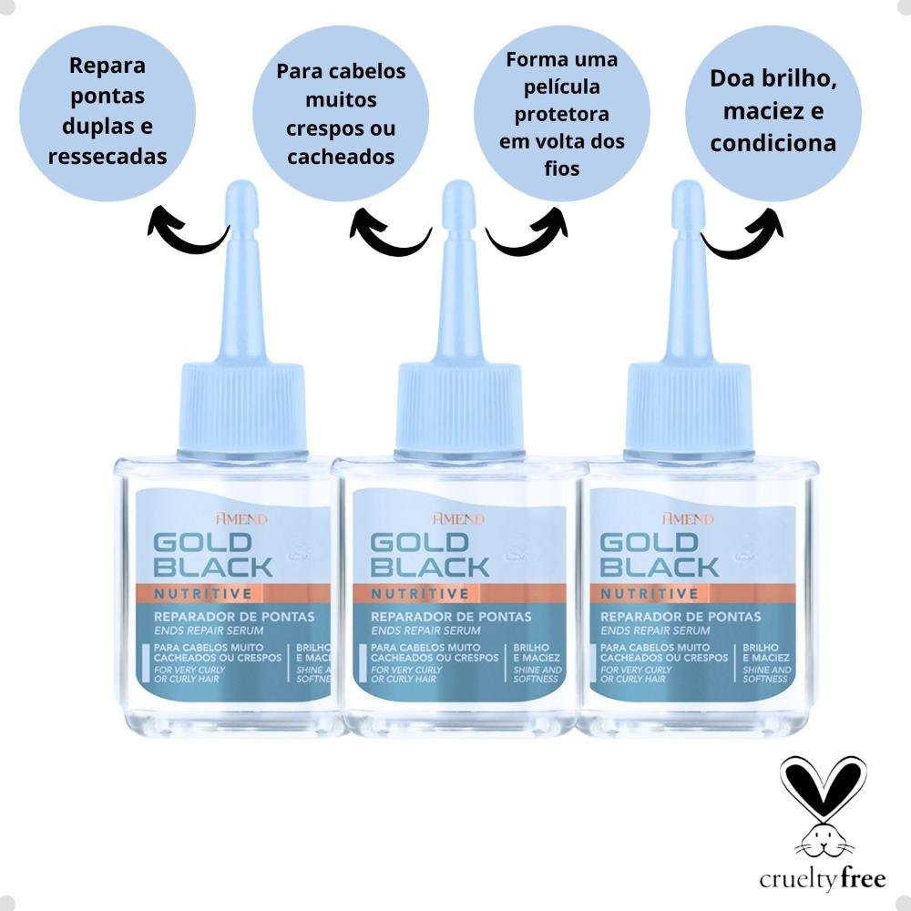 Kit Amend Gold Black: 3 Reparador de Pontas Nutritivo 30ml ÚNICO 2