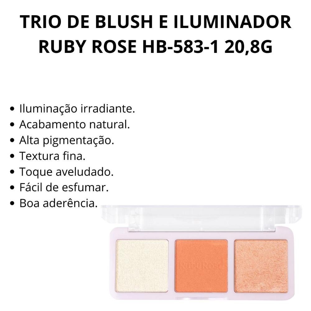 Trio de Blush e Iluminador Ruby Rose Hb-583-1 20,8g Multicores 2