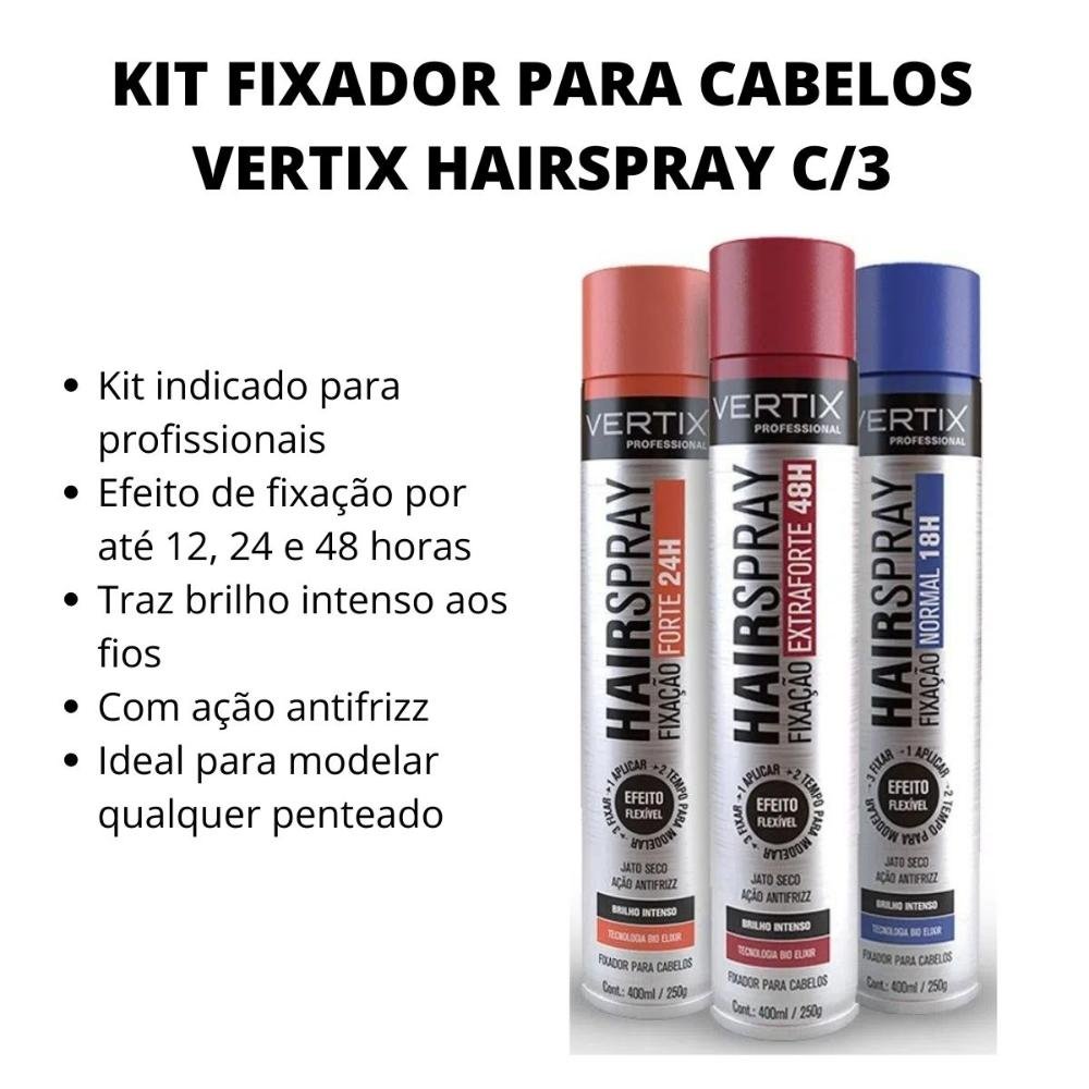 Kit Fixador Para Cabelos Vertix Hairspray C/3 ÚNICO 2