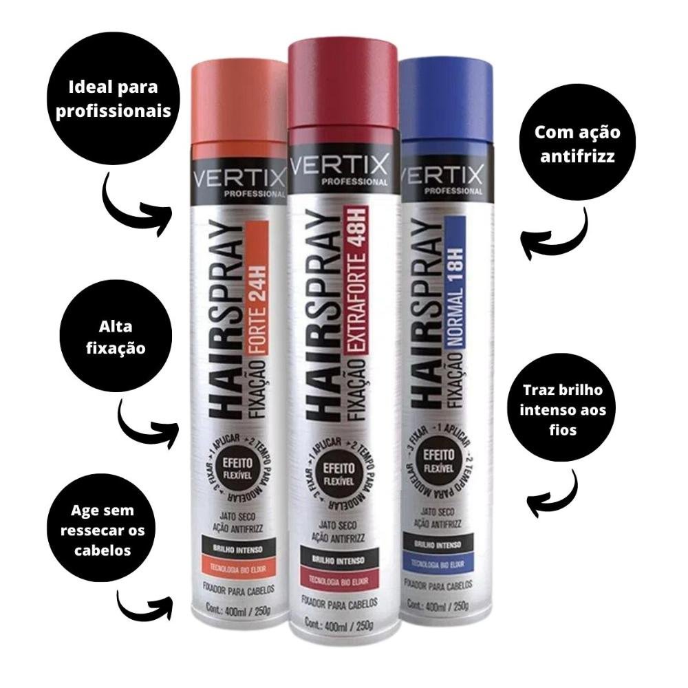 Kit Fixador Para Cabelos Vertix Hairspray C/3 ÚNICO 3