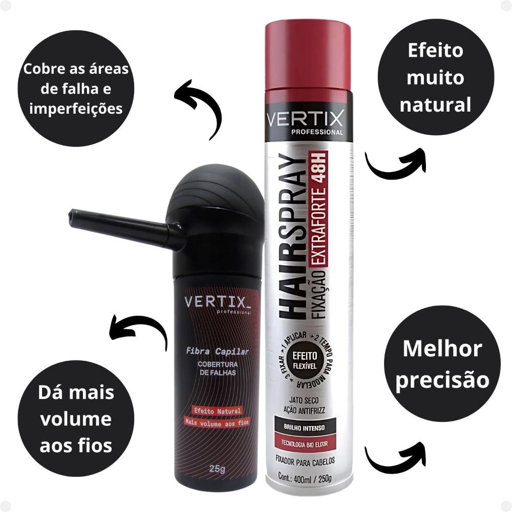 Kit Vertix: Fibra Capilar Castanho Claro, Aplicador e Spray Extraforte ÚNICO 2
