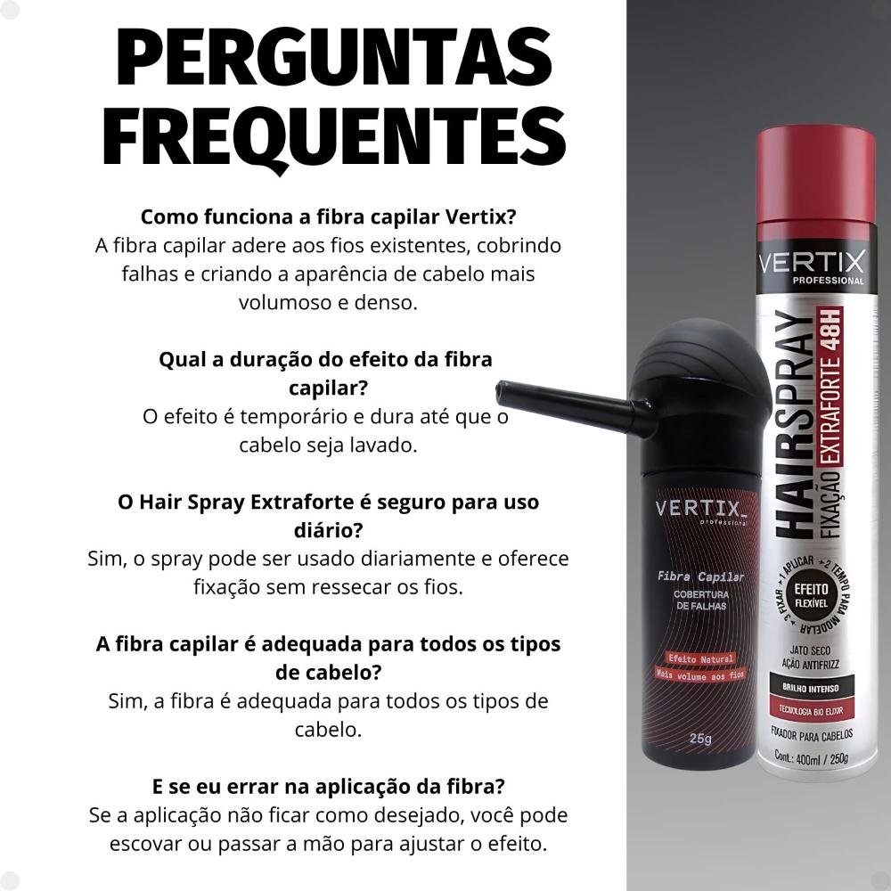 Kit Vertix: Fibra Capilar Castanho Claro, Aplicador e Spray Extraforte ÚNICO 8