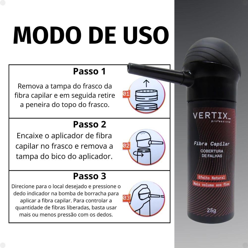 Kit Vertix: Fibra Capilar Preta e Aplicador ÚNICO 6