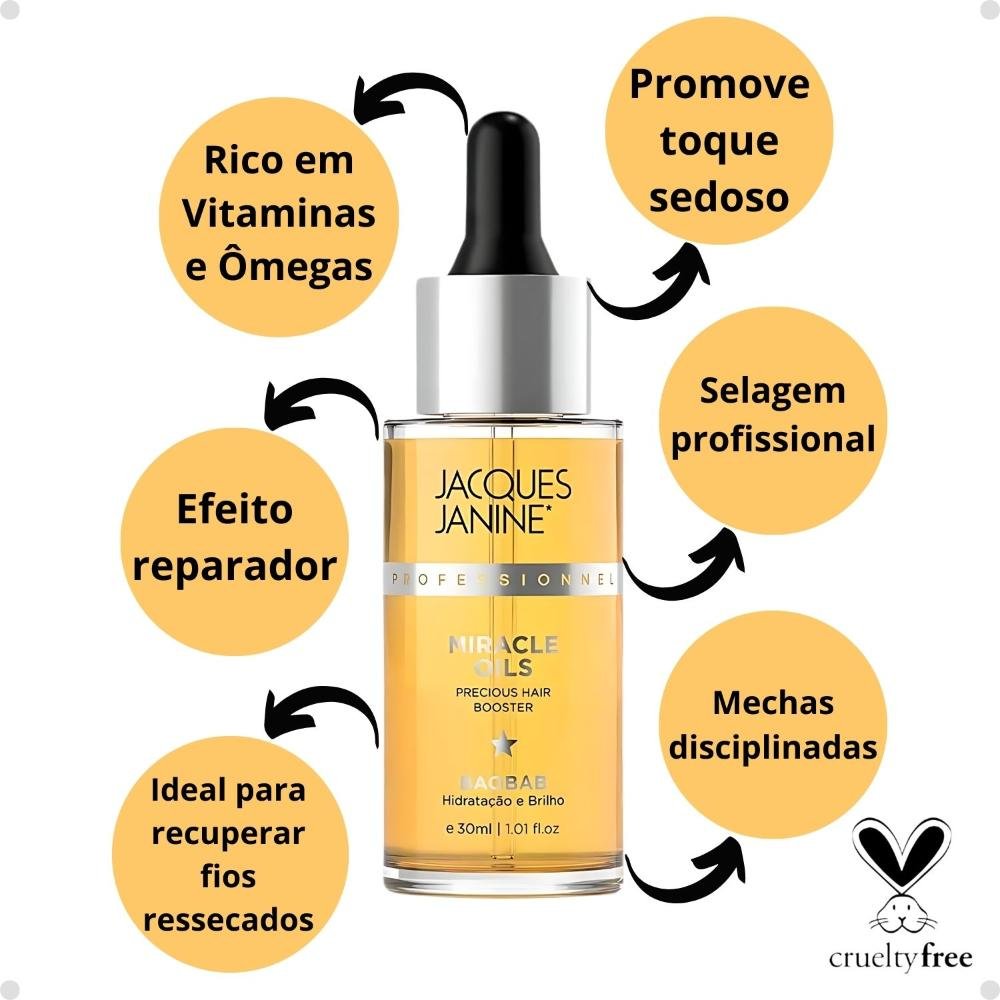 Óleo Jacques Janine Miracle Oils Baobab Hidratação e Brilho 30ml 30ml 2
