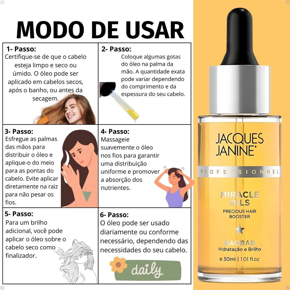 Óleo Jacques Janine Miracle Oils Baobab Hidratação e Brilho 30ml 30ml 5