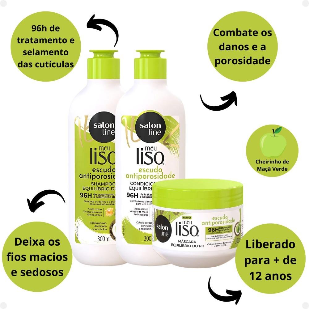 Salon Line Meu Liso Escudo Antiporosidade: Shampoo, Condicionador e Máscara ÚNICO 2