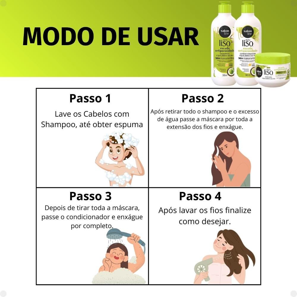 Salon Line Meu Liso Escudo Antiporosidade: Shampoo, Condicionador e Máscara ÚNICO 6