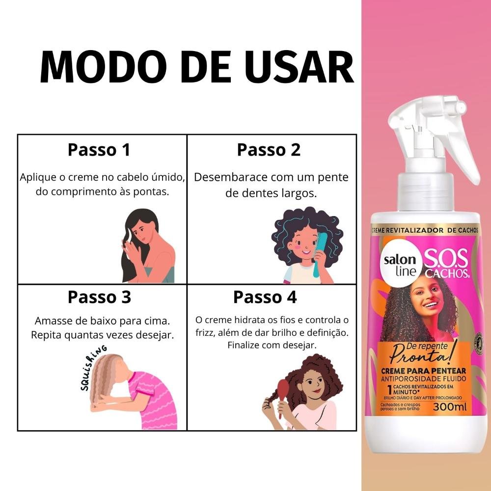 Creme para Pentear Antiporosidade Fluido Salon Line Sos Cachos De Repente Pronta! 300ml 300ml 6