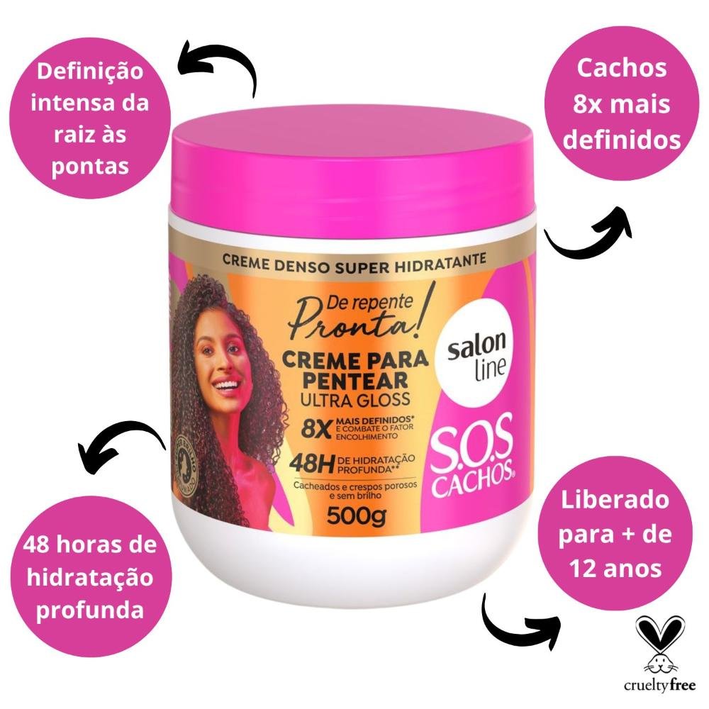 Creme para Pentear Ultra Gloss Salon Line Sos Cachos De Repente Pronta! 500g 500g 2
