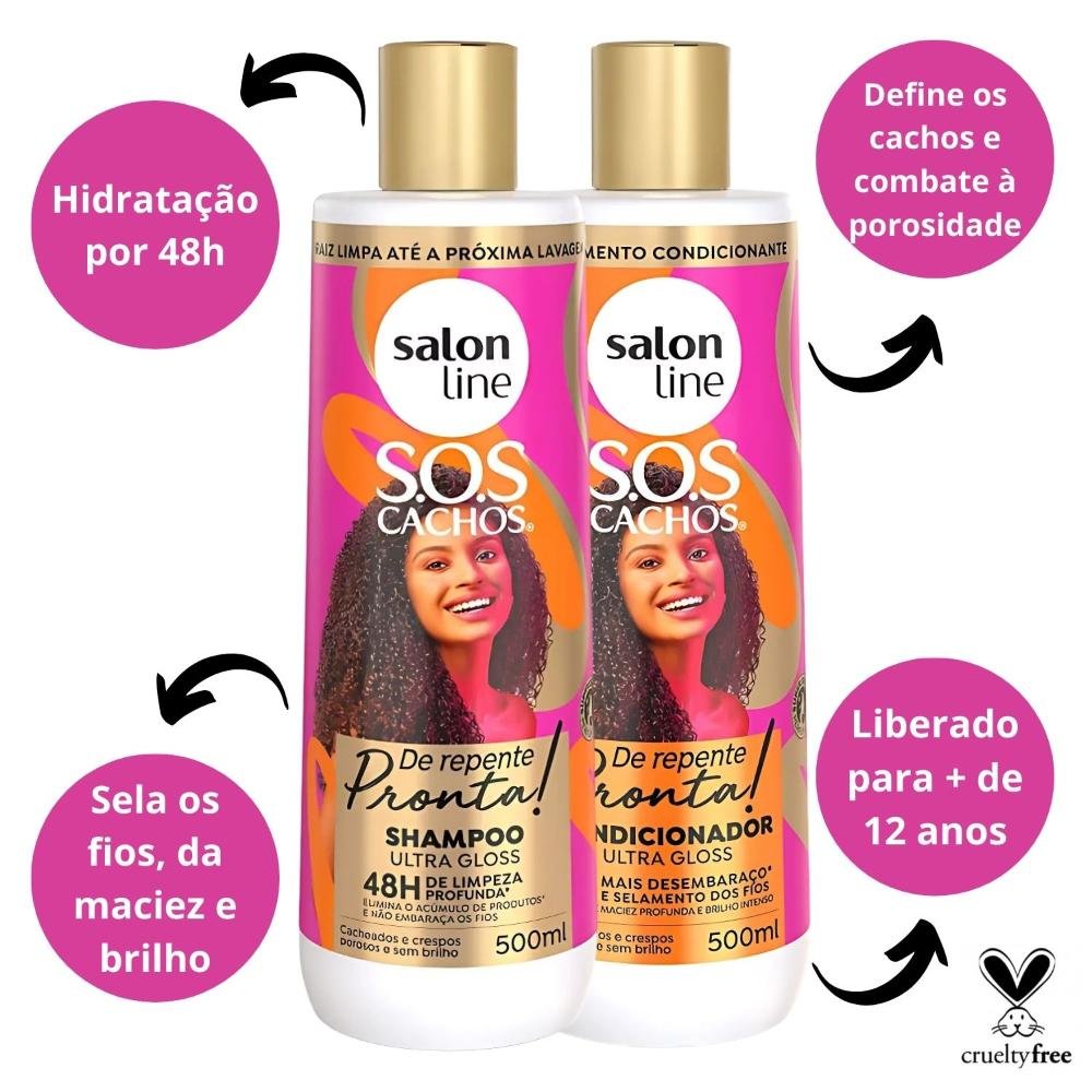 Salon Line Sos Cachos De Repente Pronta!: Shampoo e Condicionador 500ml 500ml 2