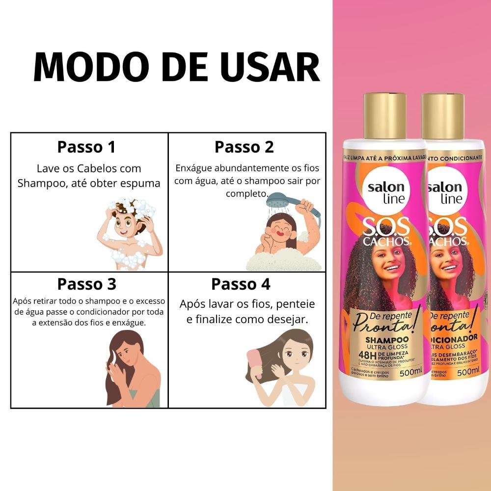 Salon Line Sos Cachos De Repente Pronta!: Shampoo e Condicionador 500ml 500ml 5
