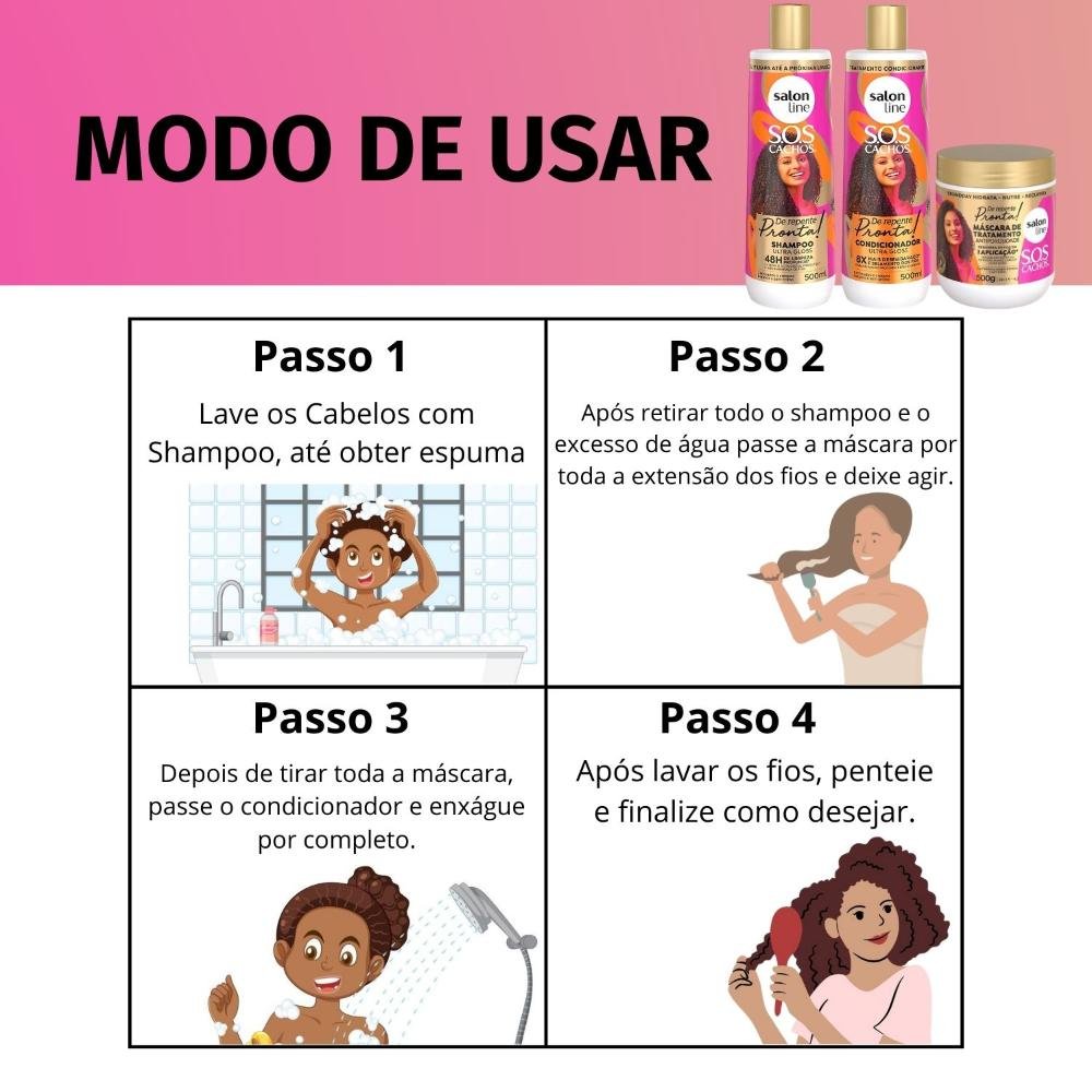 Salon Line Sos Cachos De Repente Pronta!: Shampoo, Condicionador e Máscara ÚNICO 6