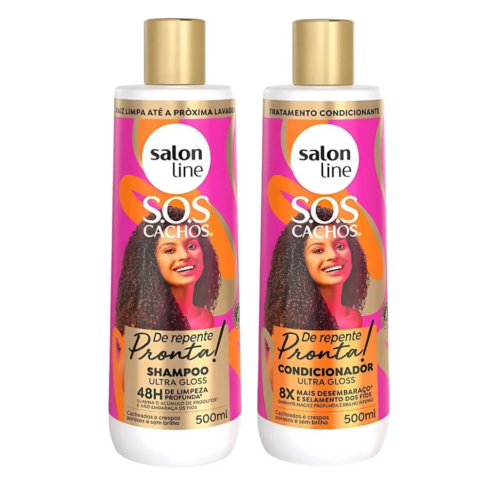 Salon Line Sos Cachos De Repente Pronta!: Shampoo, Condicionador, Máscara, Creme para Pentear, Creme Fluido, Acidificante e Óleo ÚNICO 3