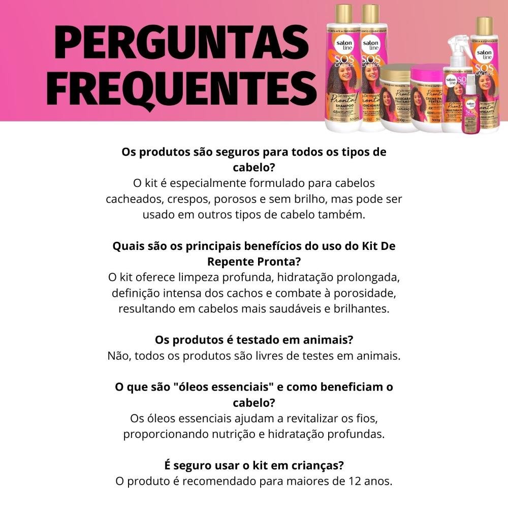 Salon Line Sos Cachos De Repente Pronta!: Shampoo, Condicionador, Máscara, Creme para Pentear, Creme Fluido, Acidificante e Óleo ÚNICO 10
