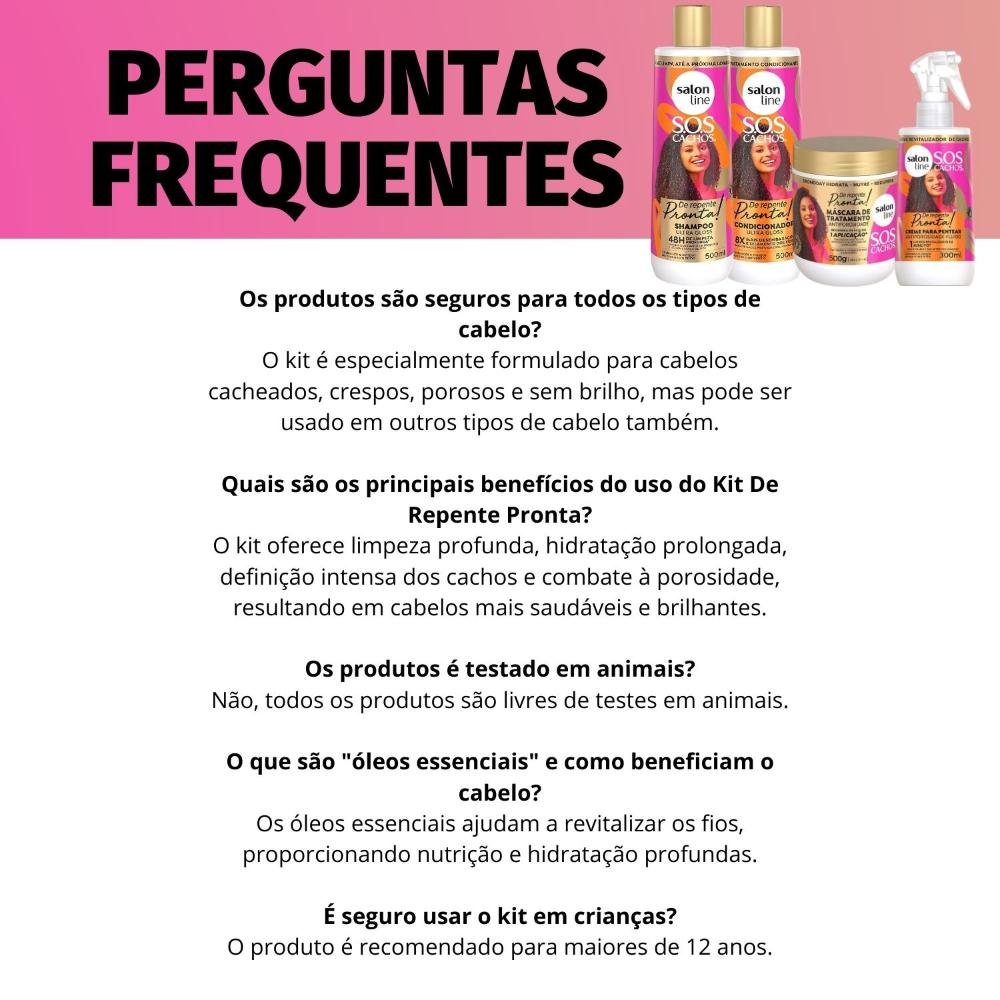 Salon Line Sos Cachos De Repente Pronta!: Shampoo, Condicionador, Máscara e Creme Fluido ÚNICO 8
