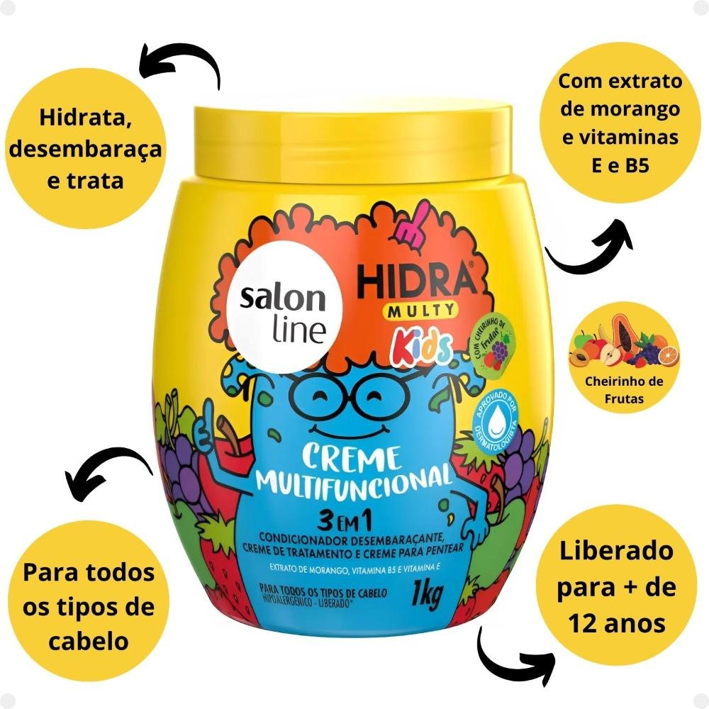 Creme Multifuncional 3 em 1 Salon Line Kids Hidra Multy 1Kg 1kg 2